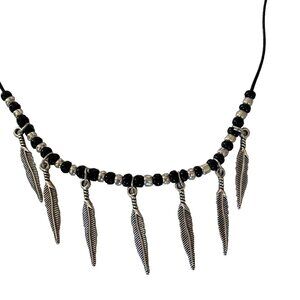 Black & Silver Feather Necklace